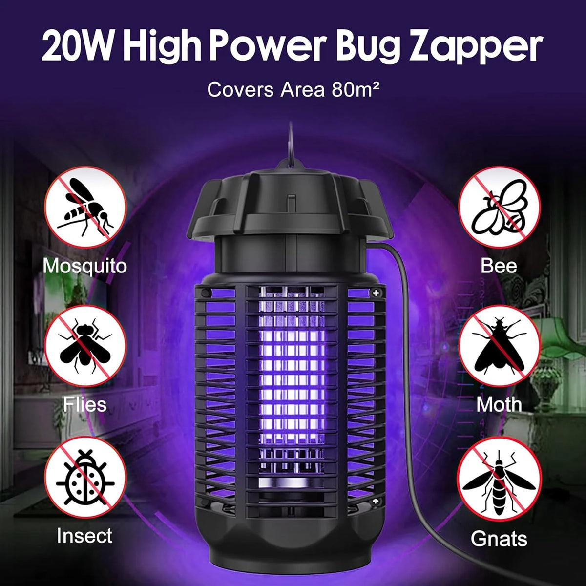 Electric Bug Zapper 20W UV 4200V Grid Splash-Proof