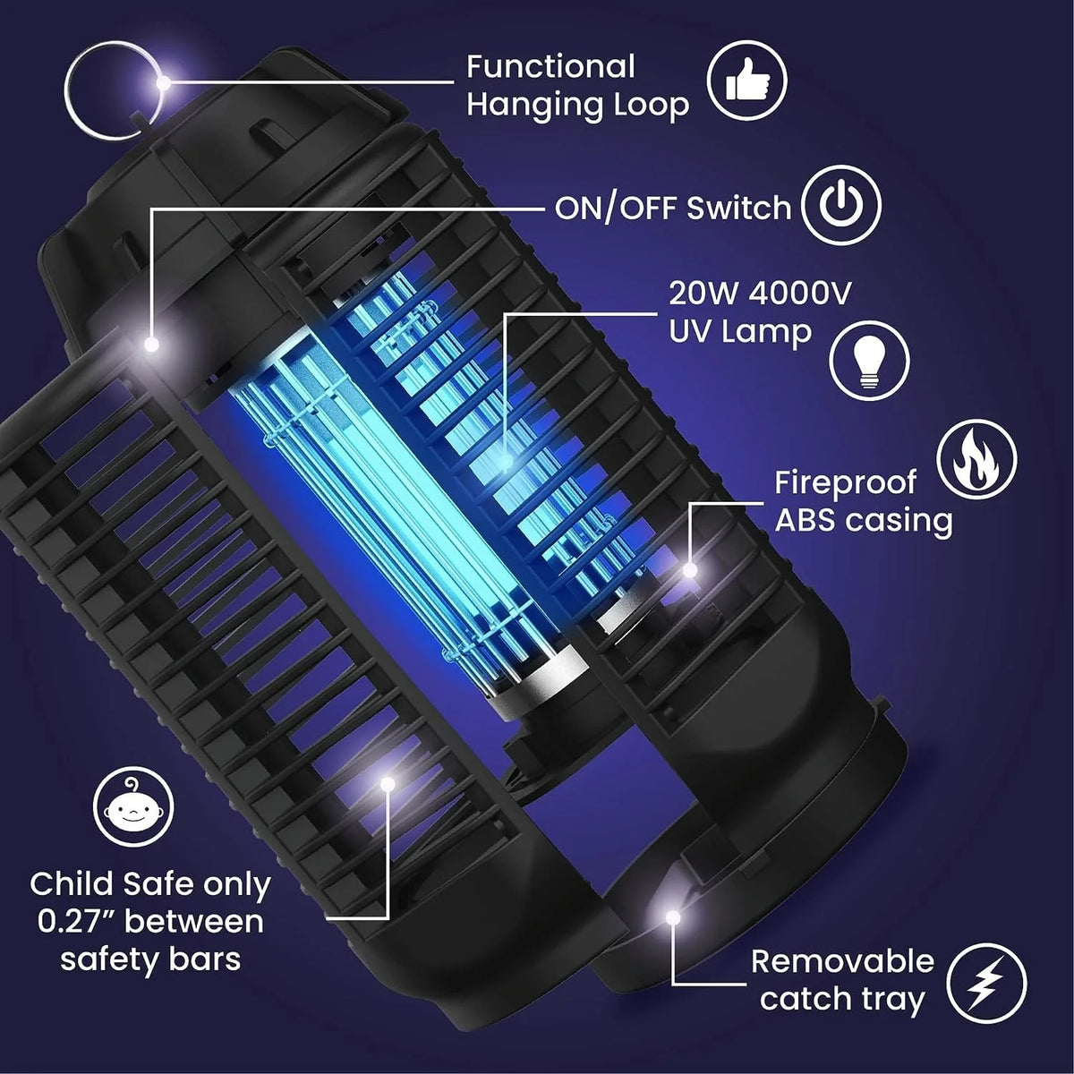Electric Bug Zapper 20W UV 4200V Grid Splash-Proof