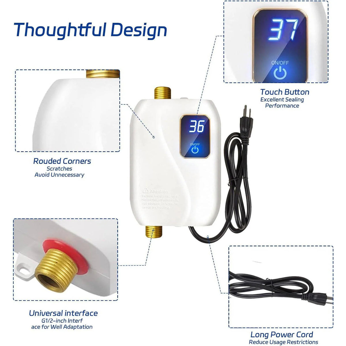 Electric Tankless Water Heater 3000W Digital Display