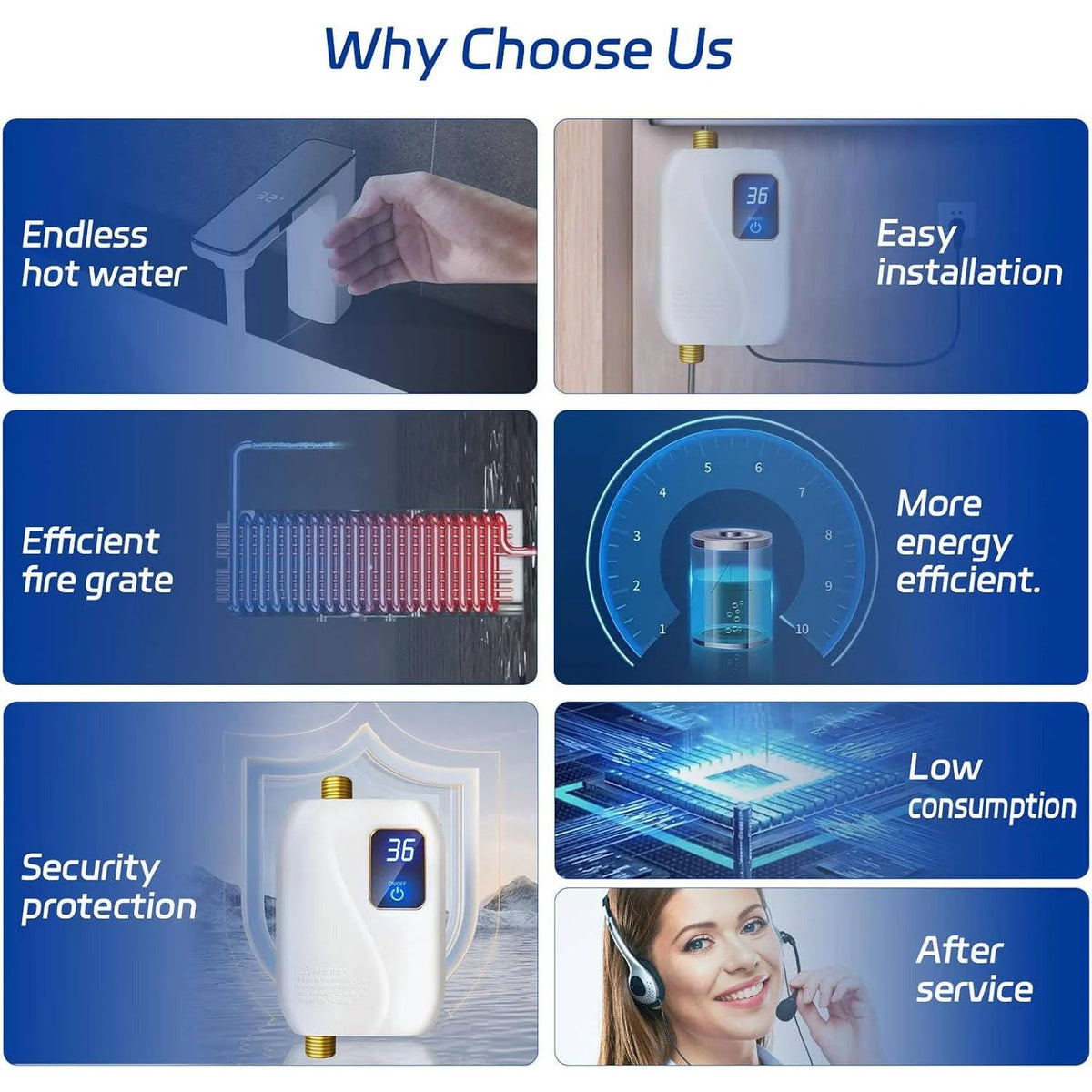 Electric Tankless Water Heater 3000W Digital Display