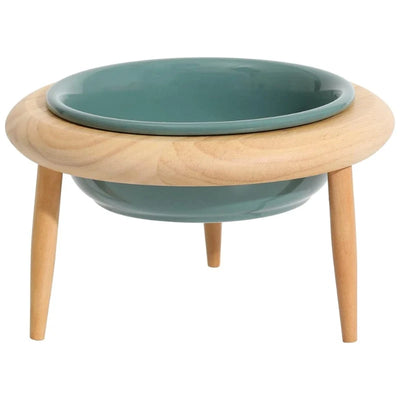 Elevated Cat Bowl Adjustable Height & Tilt Ceramic With Oak Stand