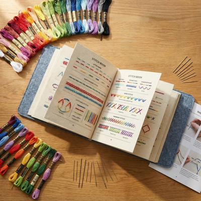 Embroidery Book Set 106 Stitches Removable Linen Pages