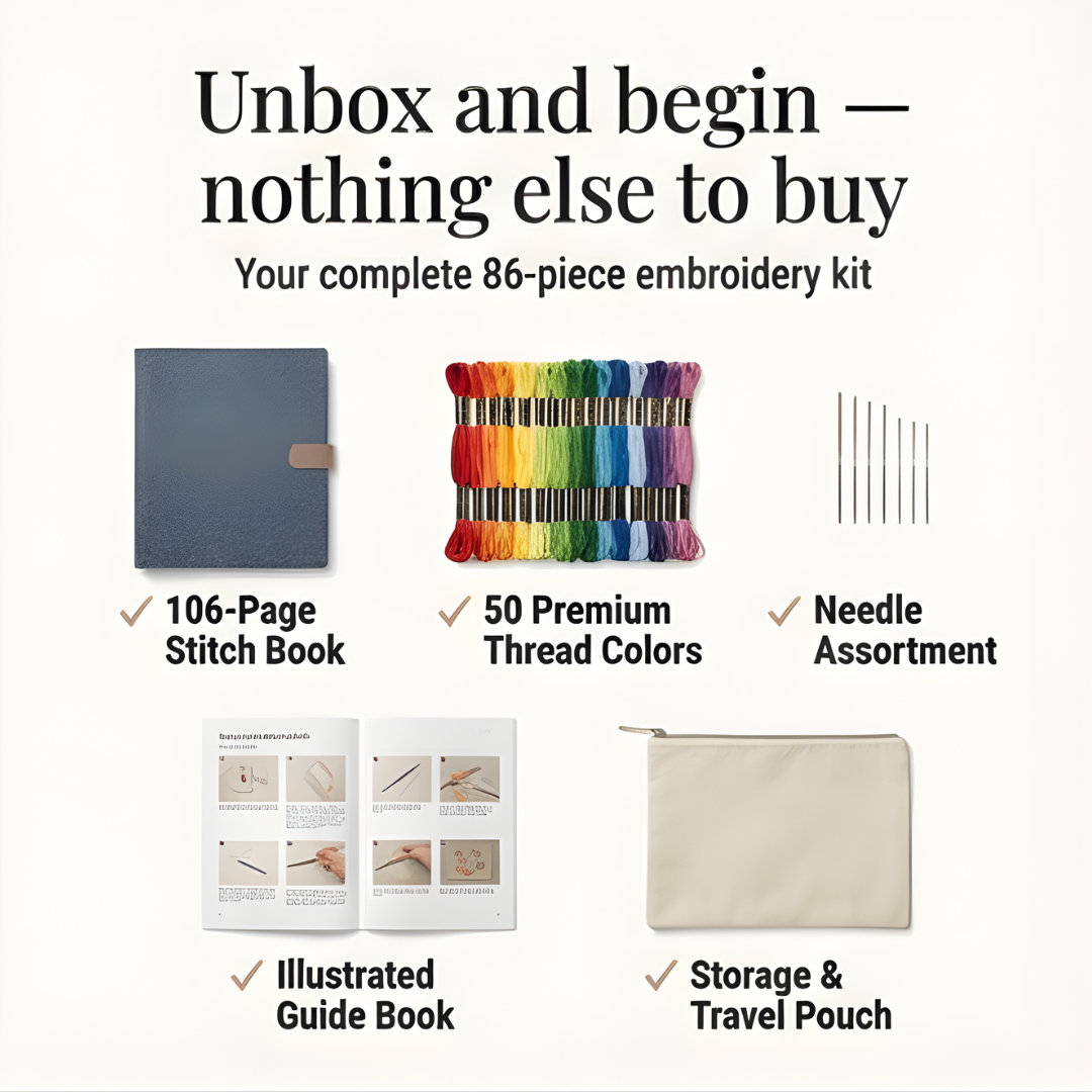 Embroidery Book Set 106 Stitches Removable Linen Pages