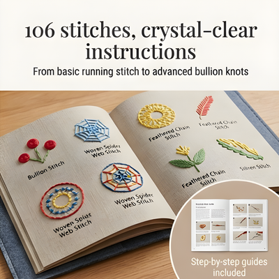 Embroidery Book Set 106 Stitches Removable Linen Pages
