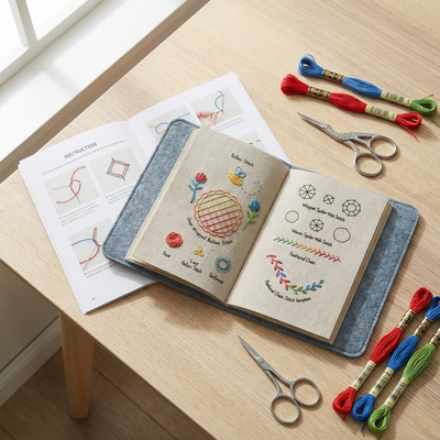 Embroidery Book Set 106 Stitches Removable Linen Pages
