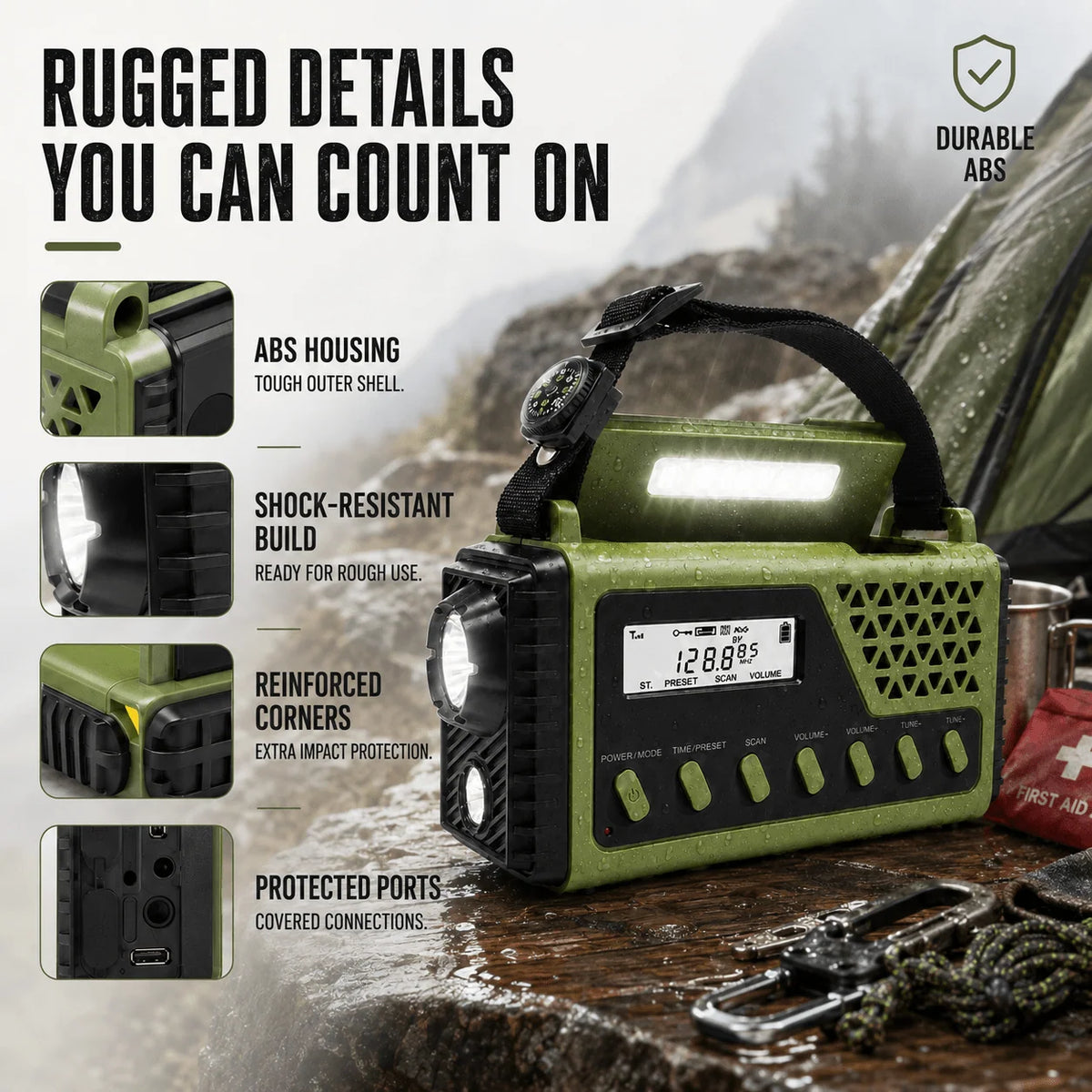 Emergency Radio Hand Crank & Solar 10,000mAh Power Bank