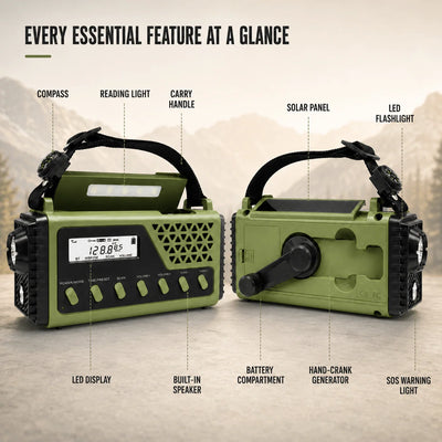 Emergency Radio Hand Crank & Solar 10,000mAh Power Bank
