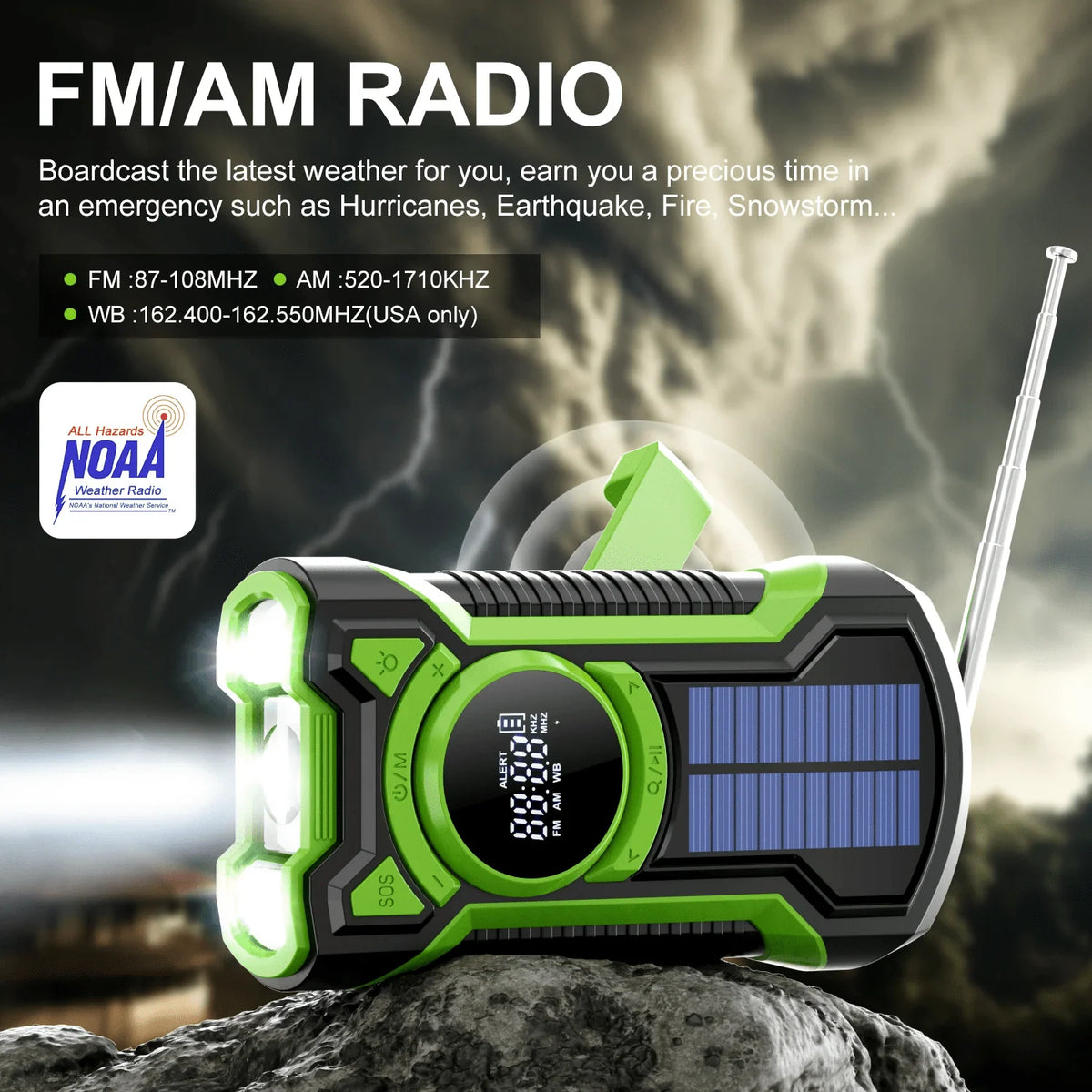 Emergency Radio Solar & Hand Crank Charging 5000mAh Power Bank