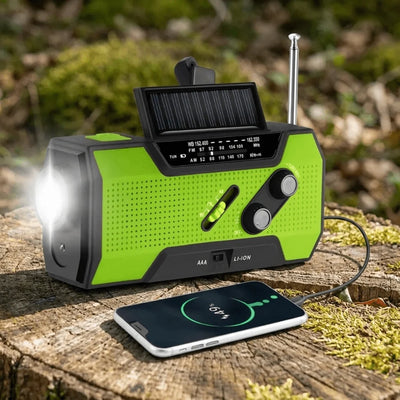 Emergency Radio Solar & Hand Crank Charging Weather Alerts