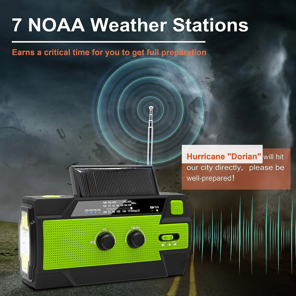Emergency Weather Radio Hand Crank & Solar 4000mAh Battery