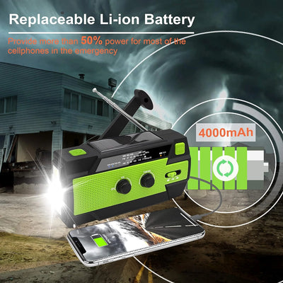 Emergency Weather Radio Hand Crank & Solar 4000mAh Battery