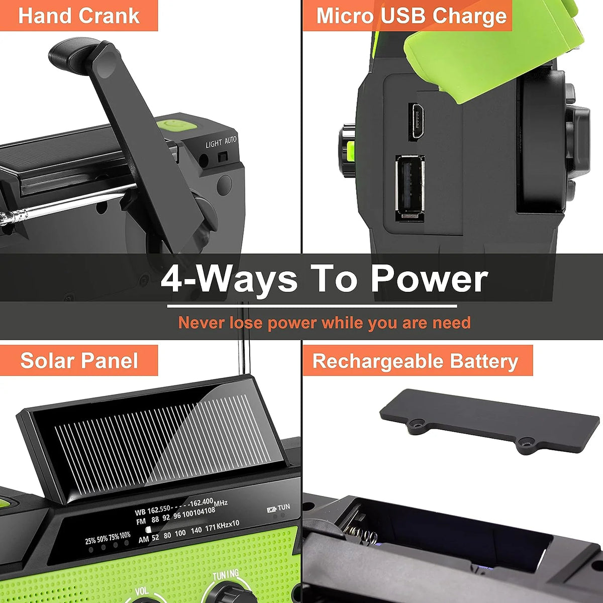 Emergency Weather Radio Hand Crank & Solar 4000mAh Battery