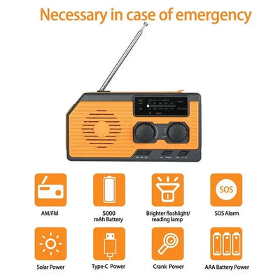 Emergency Weather Radio Solar & Hand Crank USB Charging