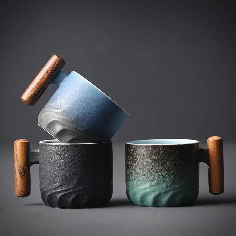 Espresso Cup Ceramic Wooden Handle Dishwasher-Safe 2.7 Oz