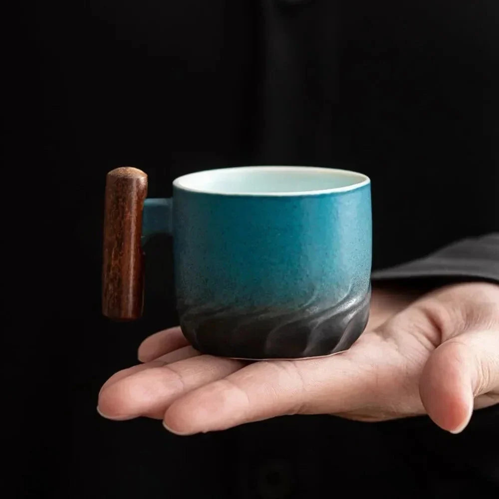 Espresso Cup Ceramic Wooden Handle Dishwasher-Safe 2.7 Oz
