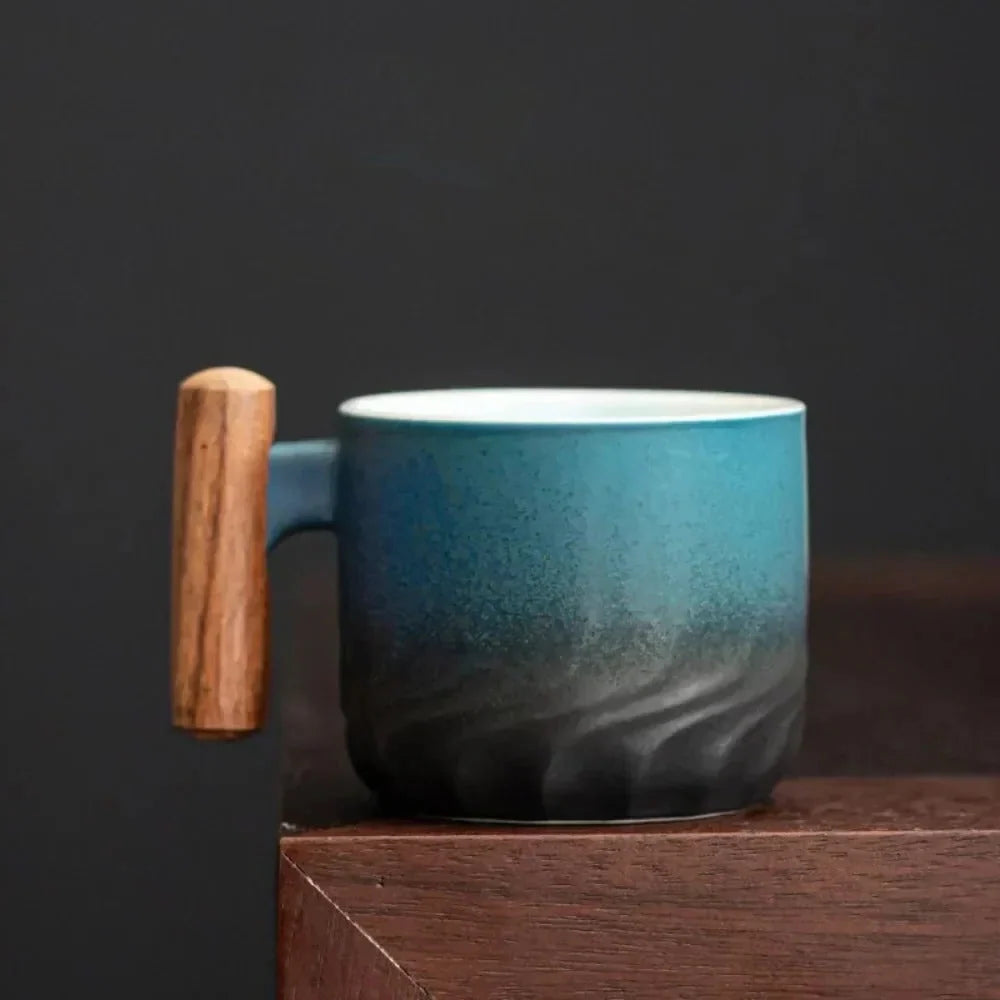 Espresso Cup Ceramic Wooden Handle Dishwasher-Safe 2.7 Oz