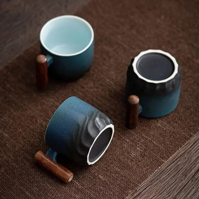 Espresso Cup Ceramic Wooden Handle Dishwasher-Safe 2.7 Oz