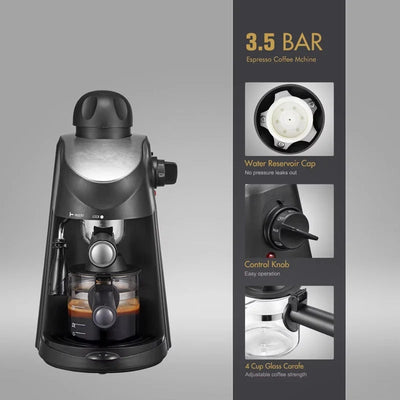 Espresso Machine Built-In Steam Wand Frother 4-Cup