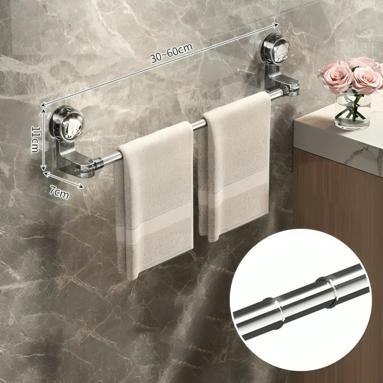 Extendable Towel Bar Suction-Cup No-Drill Adjustable 30-100 cm