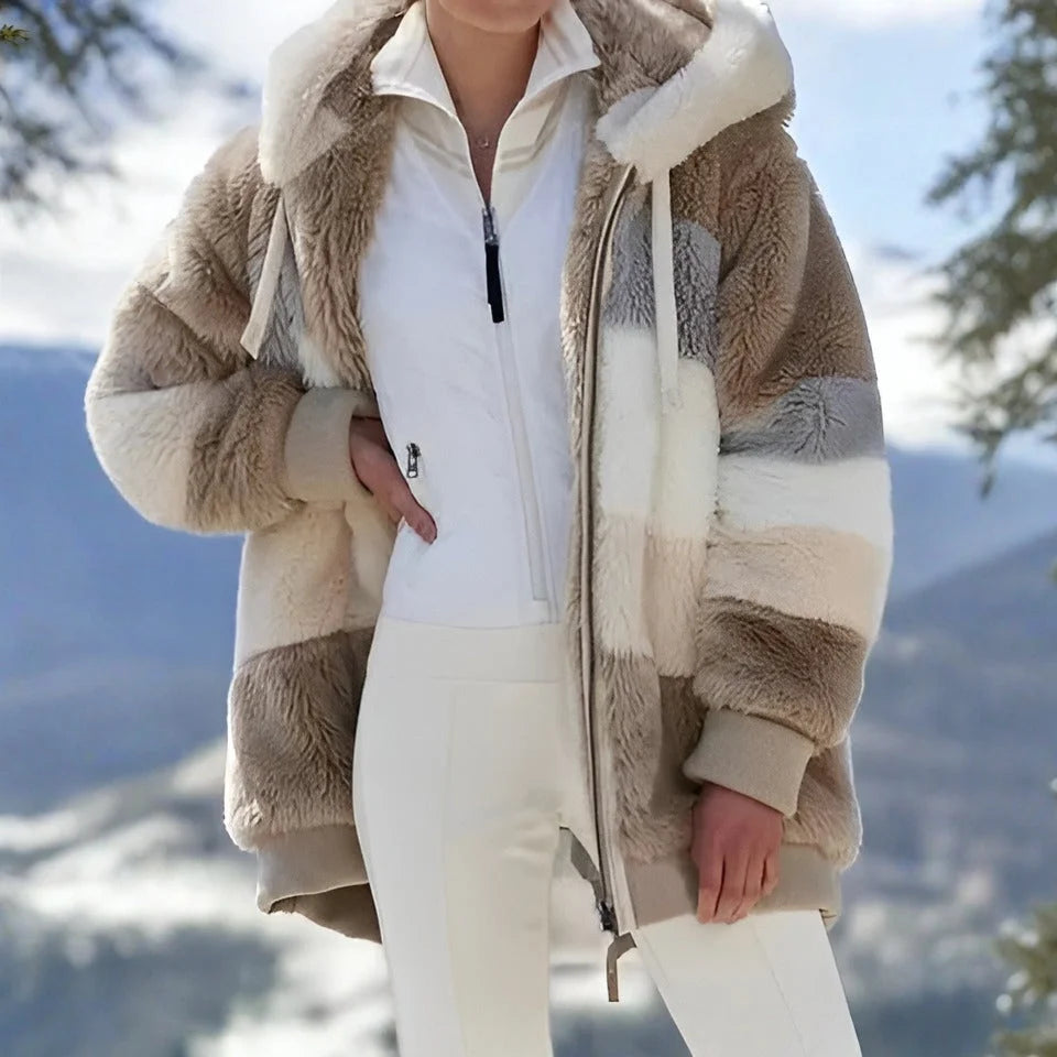 Faux Fur Coat Double-Layer Insulated Adjustable Hood