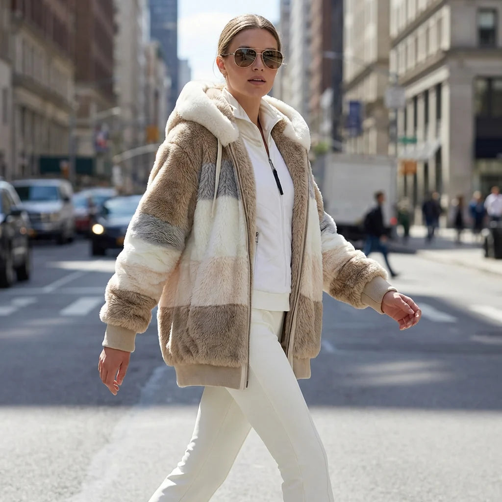 Faux Fur Coat Double-Layer Insulated Adjustable Hood