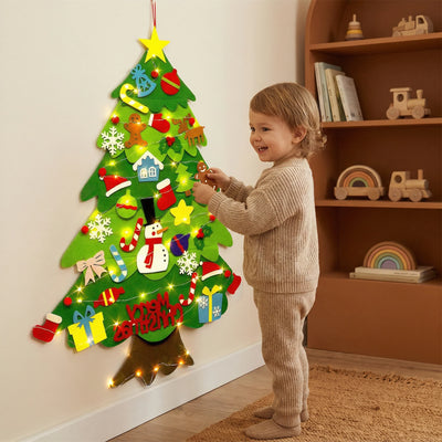 Felt Christmas Tree Wall Hanging Removable Ornaments & Flat Storage