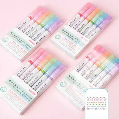 Fiber-Tip Pen Set Patterned Tips Six Colors