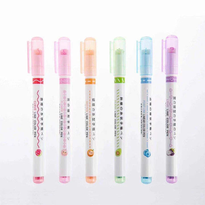 Fiber-Tip Pen Set Patterned Tips Six Colors