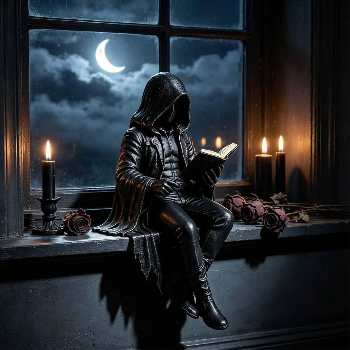 Figurine Hooded Reader Gothic Resin