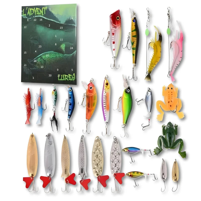 Fishing Advent Calendar 24 Lures Numbered Compartments Metal Case
