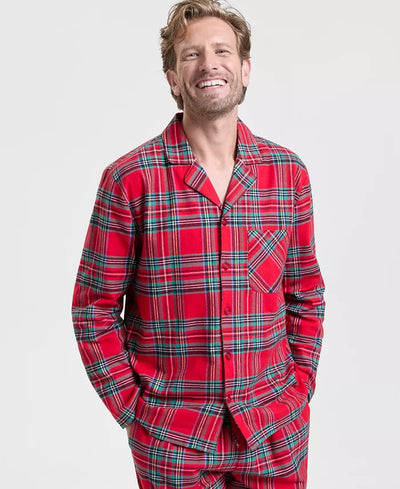 Flannel Pajama Set Woven Breathable Adjustable Drawstring Waist
