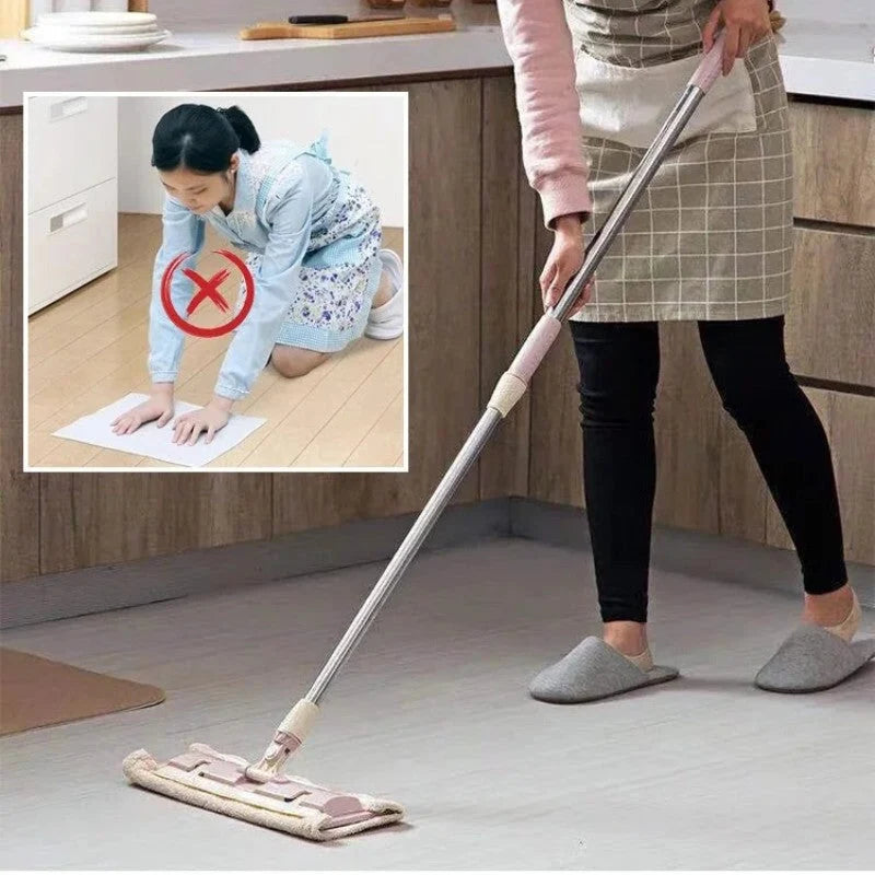 Flat Mop Telescopic Handle & Swivel Head Washable Microfiber Pads