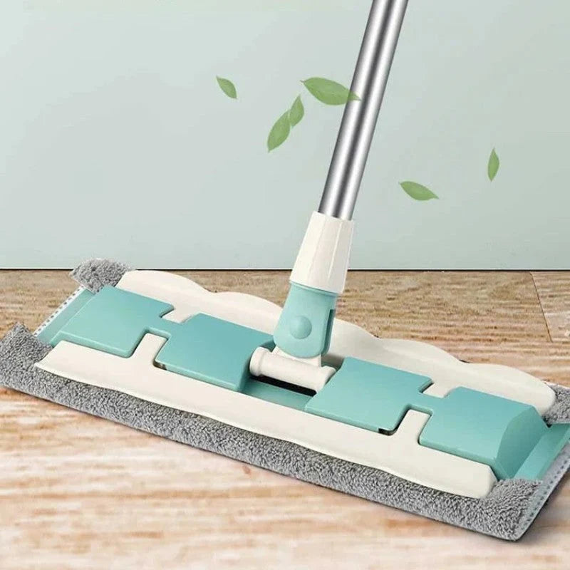 Flat Mop Telescopic Handle & Swivel Head Washable Microfiber Pads