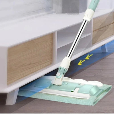 Flat Mop Telescopic Handle & Swivel Head Washable Microfiber Pads