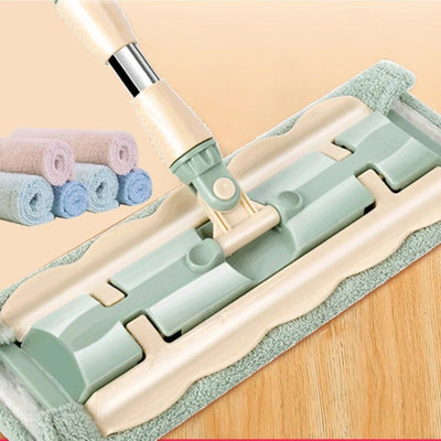 Flat Mop Telescopic Handle & Swivel Head Washable Microfiber Pads