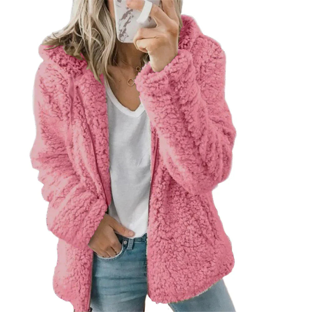Fleece Coat Teddy Texture Full-Zip Side Pockets