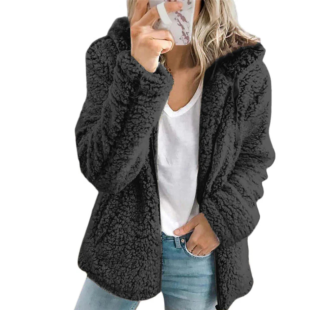 Fleece Coat Teddy Texture Full-Zip Side Pockets