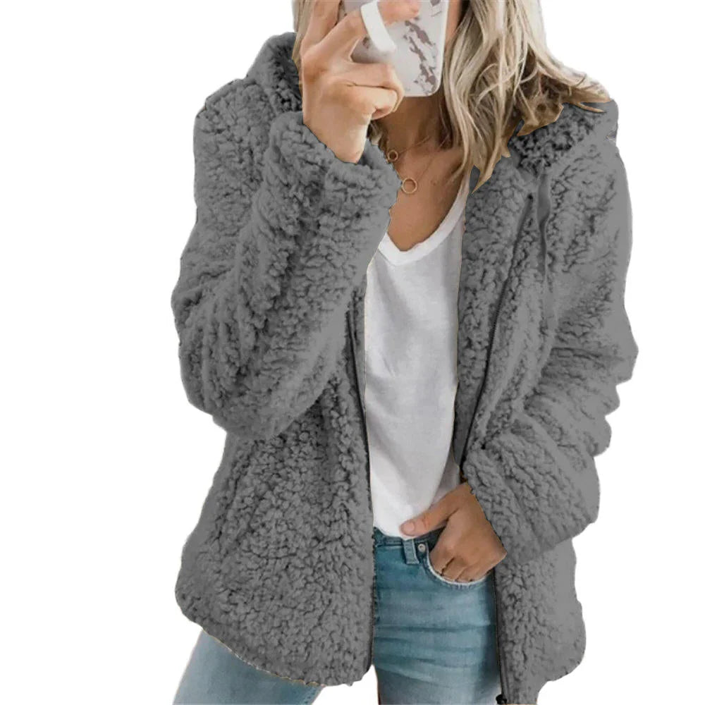 Fleece Coat Teddy Texture Full-Zip Side Pockets