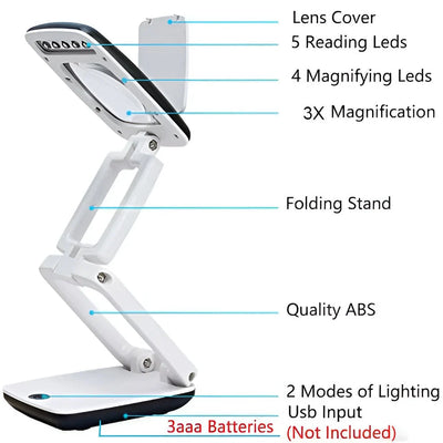 Floor Magnifier Lamp 8x10 Inch Lens 3X Magnification