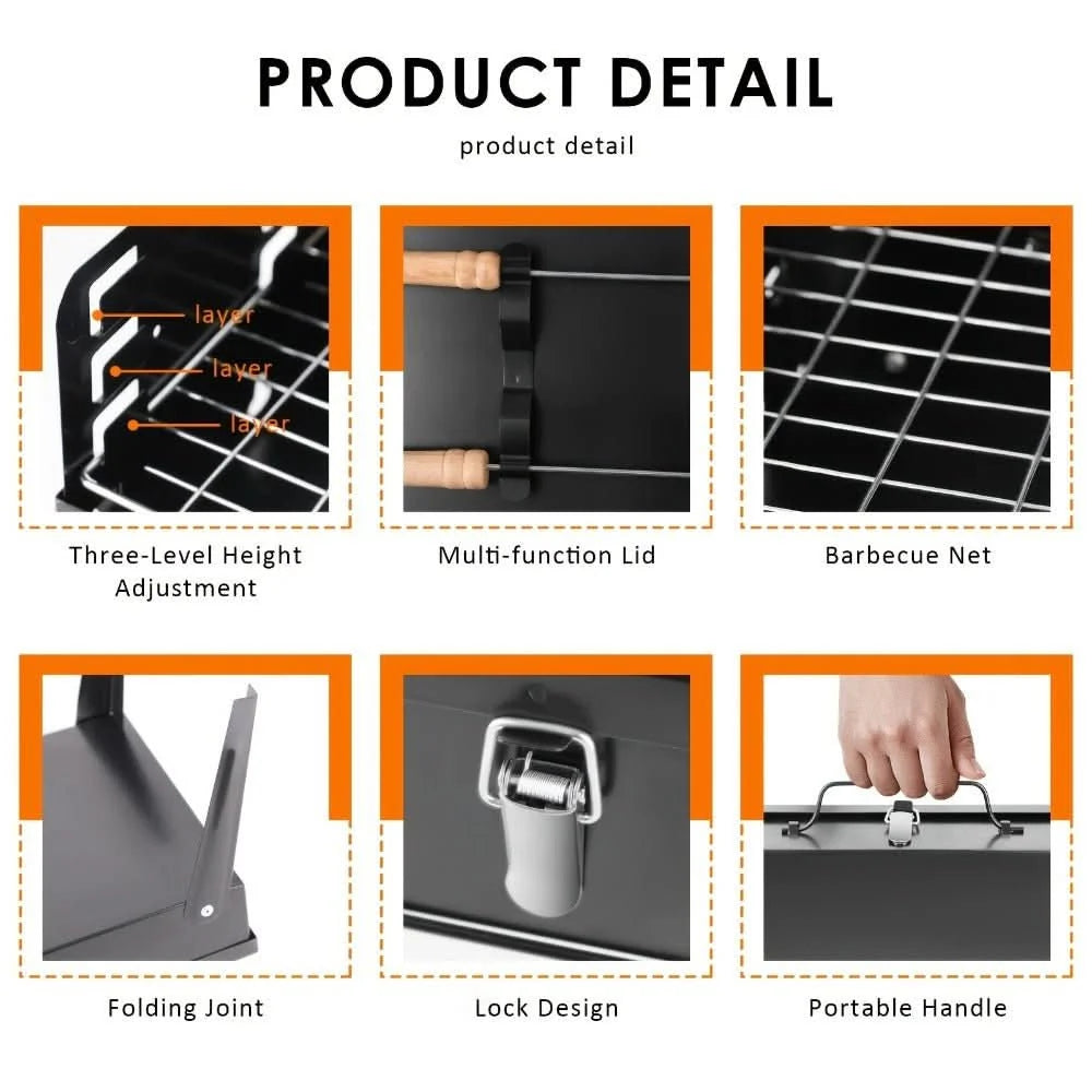 Foldable Grill Suitcase Style Stainless Steel Grate