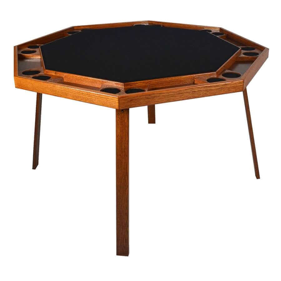 Folding Poker Table Oak Top Steel Legs Seats 8