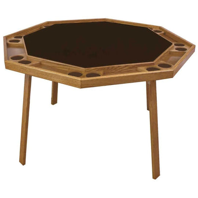 Folding Poker Table Oak Top Steel Legs Seats 8