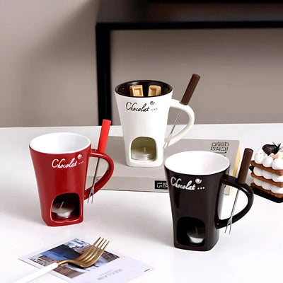 Fondue Set Tealight-Powered Ceramic Dishwasher-Safe