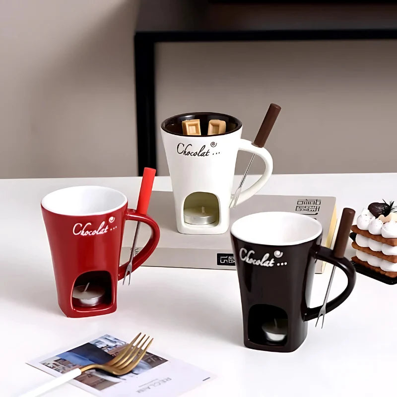 Fondue Set Tealight-Powered Ceramic Dishwasher-Safe