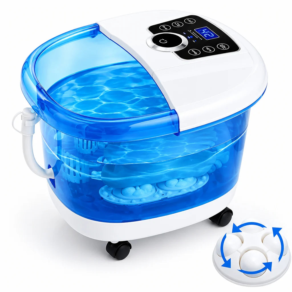 Foot Spa Massager Rotating Rollers & Bubbles Adjustable Heat