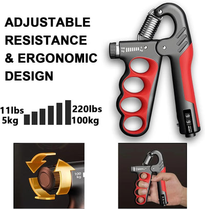 Forearm & Grip Trainer Adjustable 11–220 lb Integrated Counter