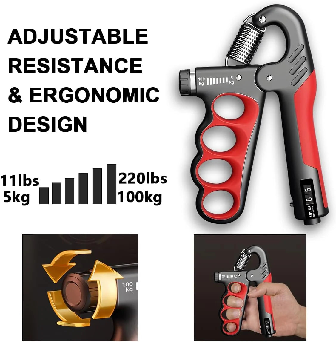 Forearm & Grip Trainer Adjustable 11 To 220 Lbs