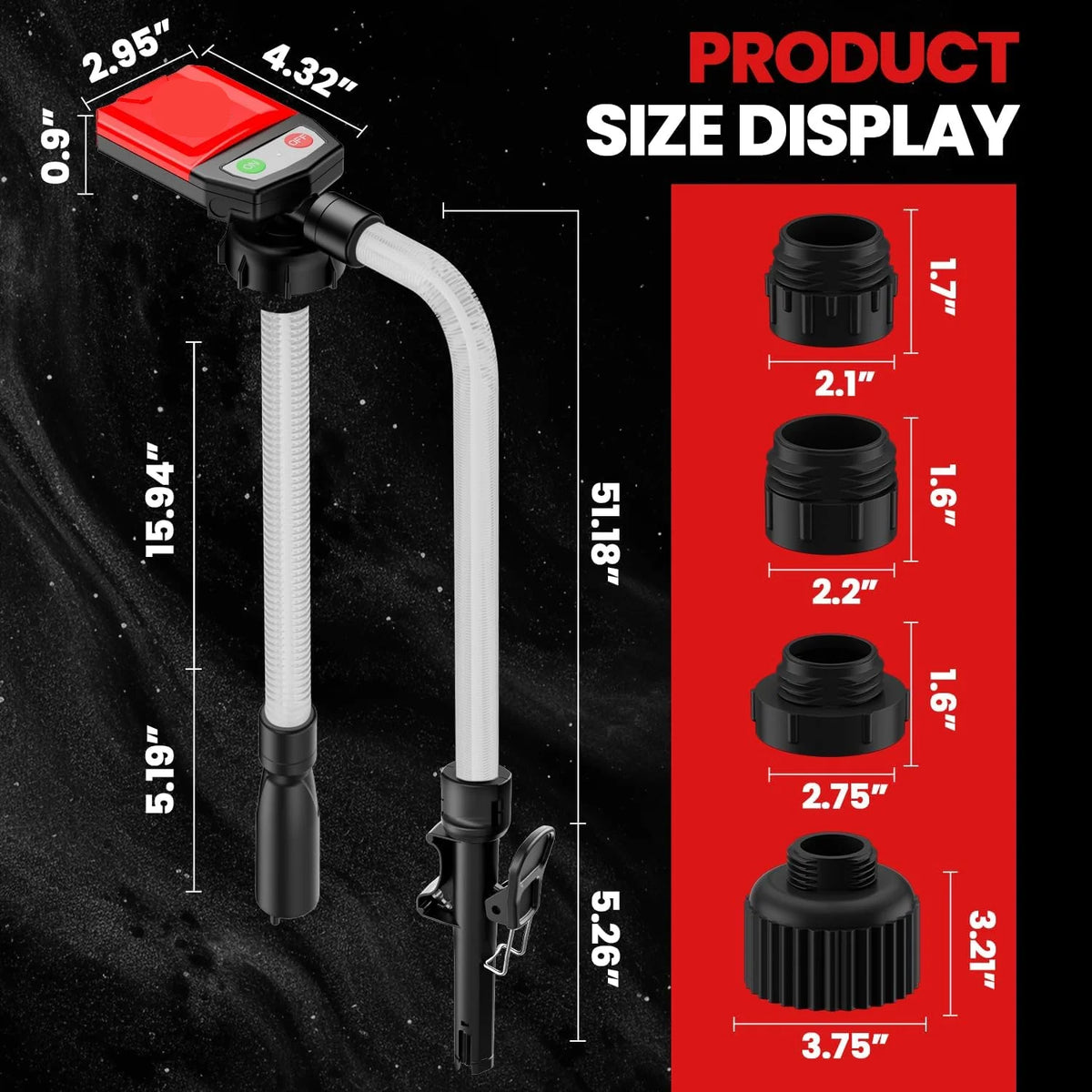 Fuel Transfer Pump Automatic Shutoff Battery-Powered With 4 Adapters