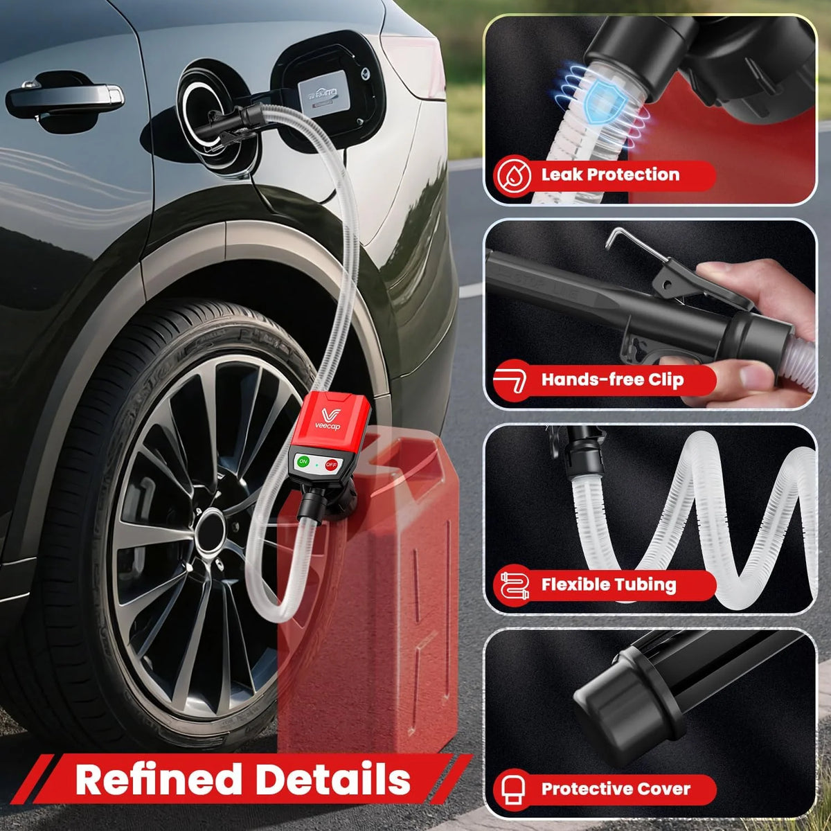 Fuel Transfer Pump Automatic Shutoff Battery-Powered With 4 Adapters