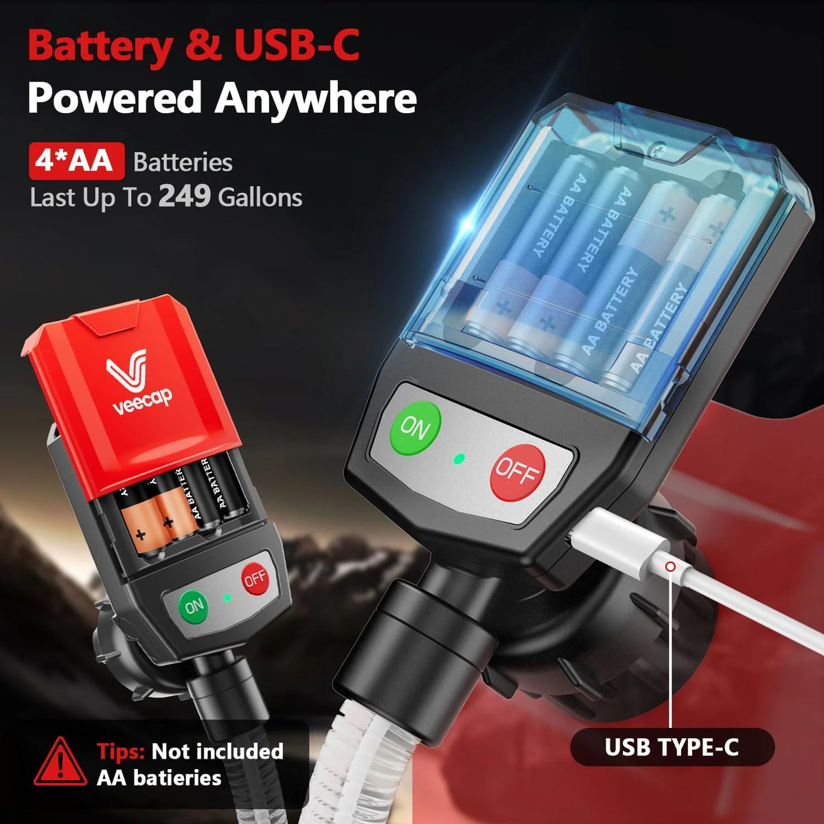Fuel Transfer Pump Automatic Shutoff Battery-Powered With 4 Adapters